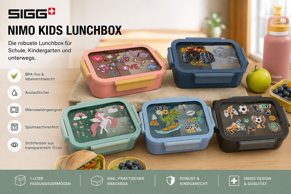 Sigg Lunchbox SIGG NIMO Kids Lunchbox, verschiedene Motive wählbar, (BPA-freie Brotdose aus hochwertigem Polypropylen – lebensmittelecht), Robuste, leichte Lunchbox im kindgerechten Design