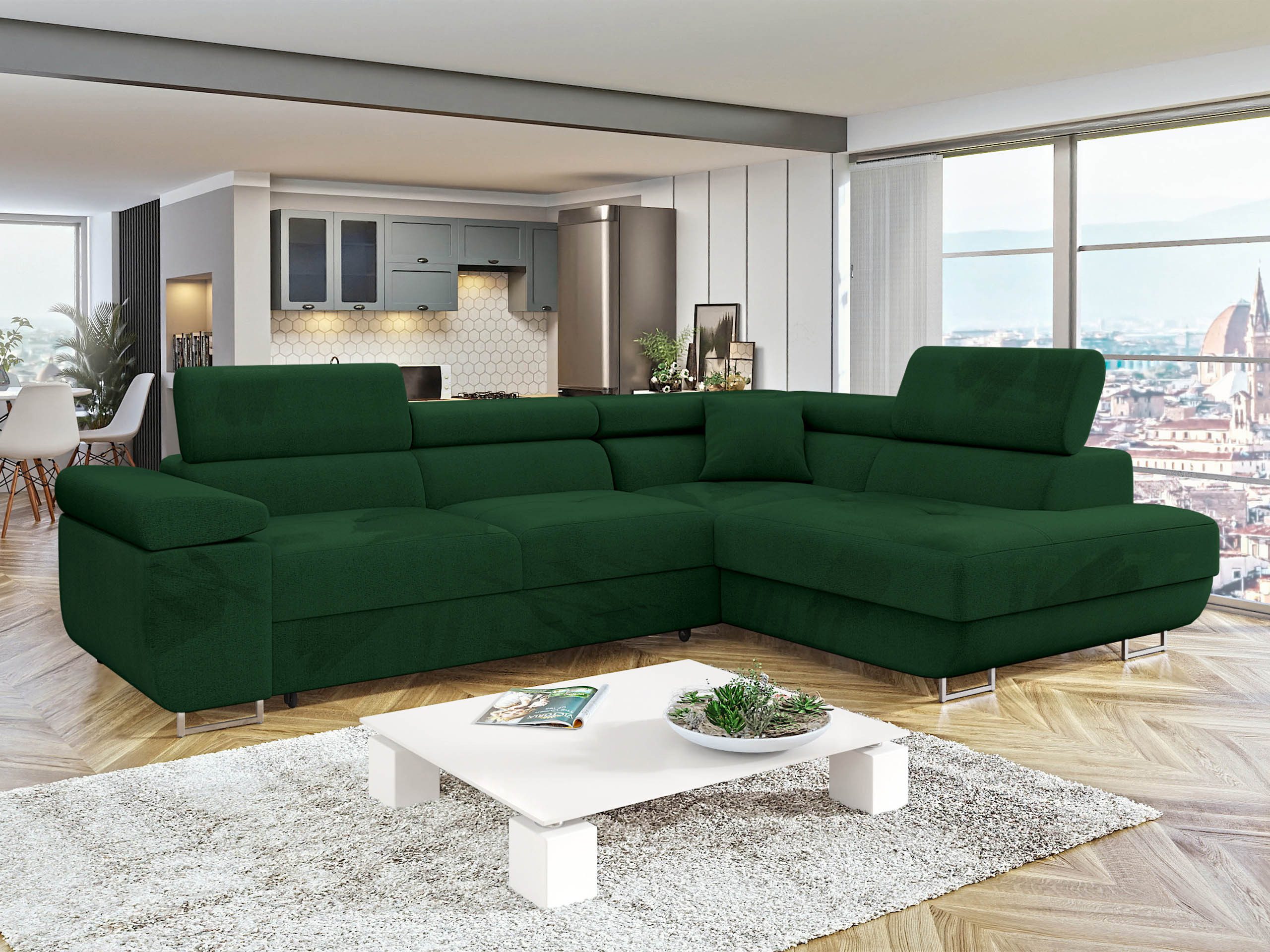 MIRJAN24 Ecksofa Torezio, mit Bettkasten und Schlaffunktion, Einstellbare Kopfstützen, 274x203x70-90 cm