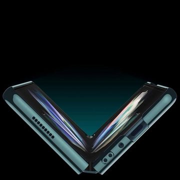 Wigento Handyhülle Für Samsung Galaxy Z Fold4 5G Kunststoff / Glas 360 Grad Schutz Handy Tasche Hülle Etuis Silber