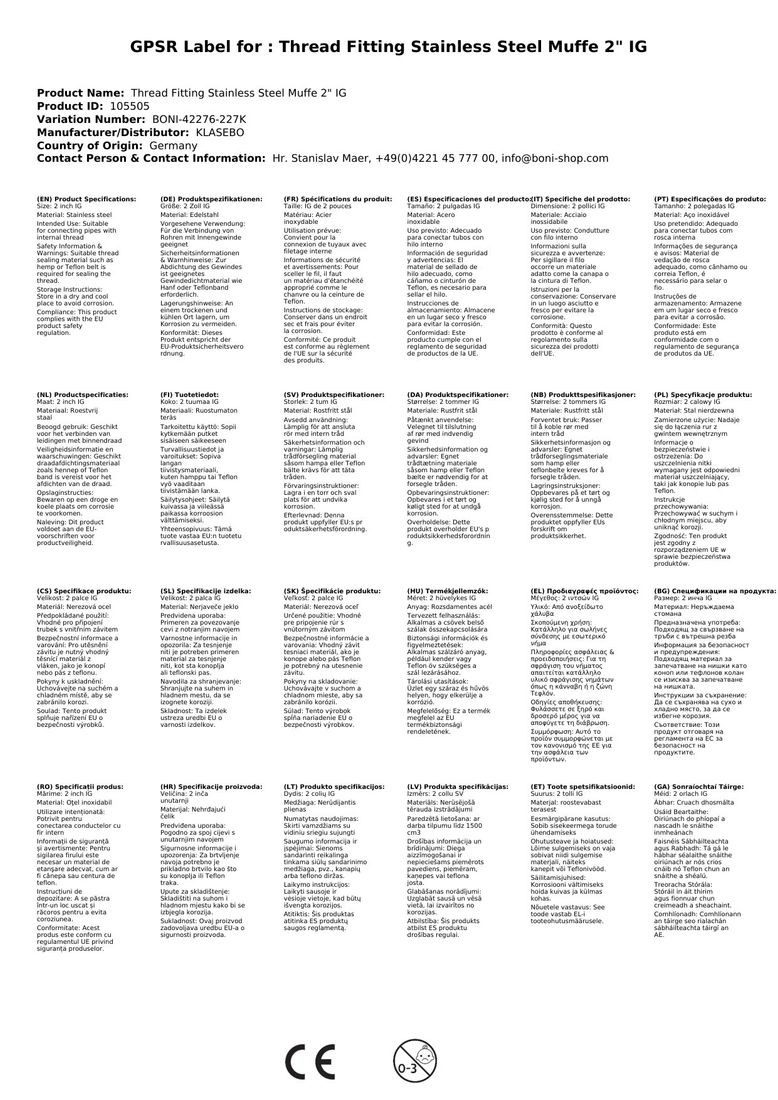 KLASEBO® Gewindemuffe Gewindefitting Edelstahl Muffe 2" IG