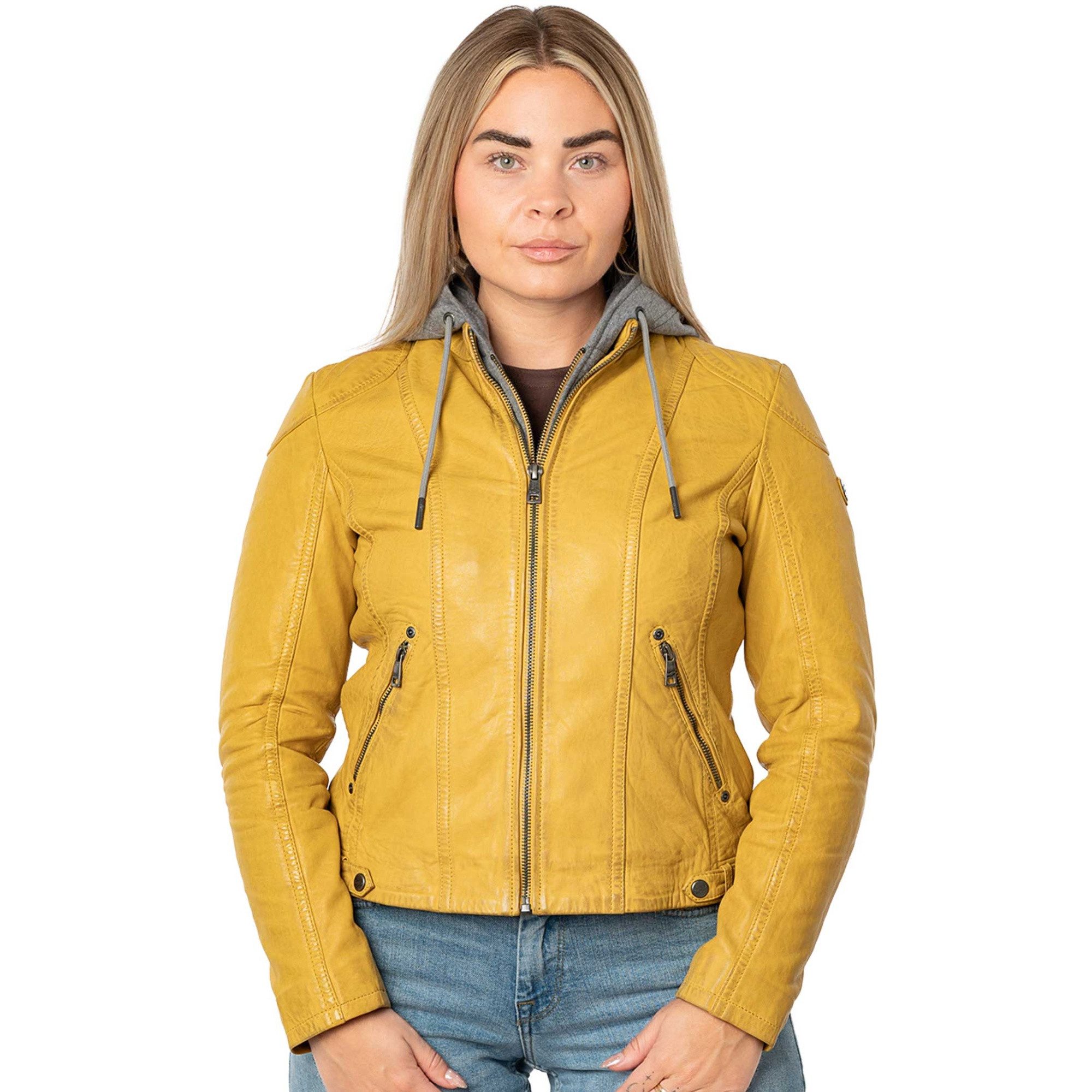 Mauritius Lederjacke MWAmmy Mauritius - Damen Lederjacke Lammnappa Kapuze maize gelb