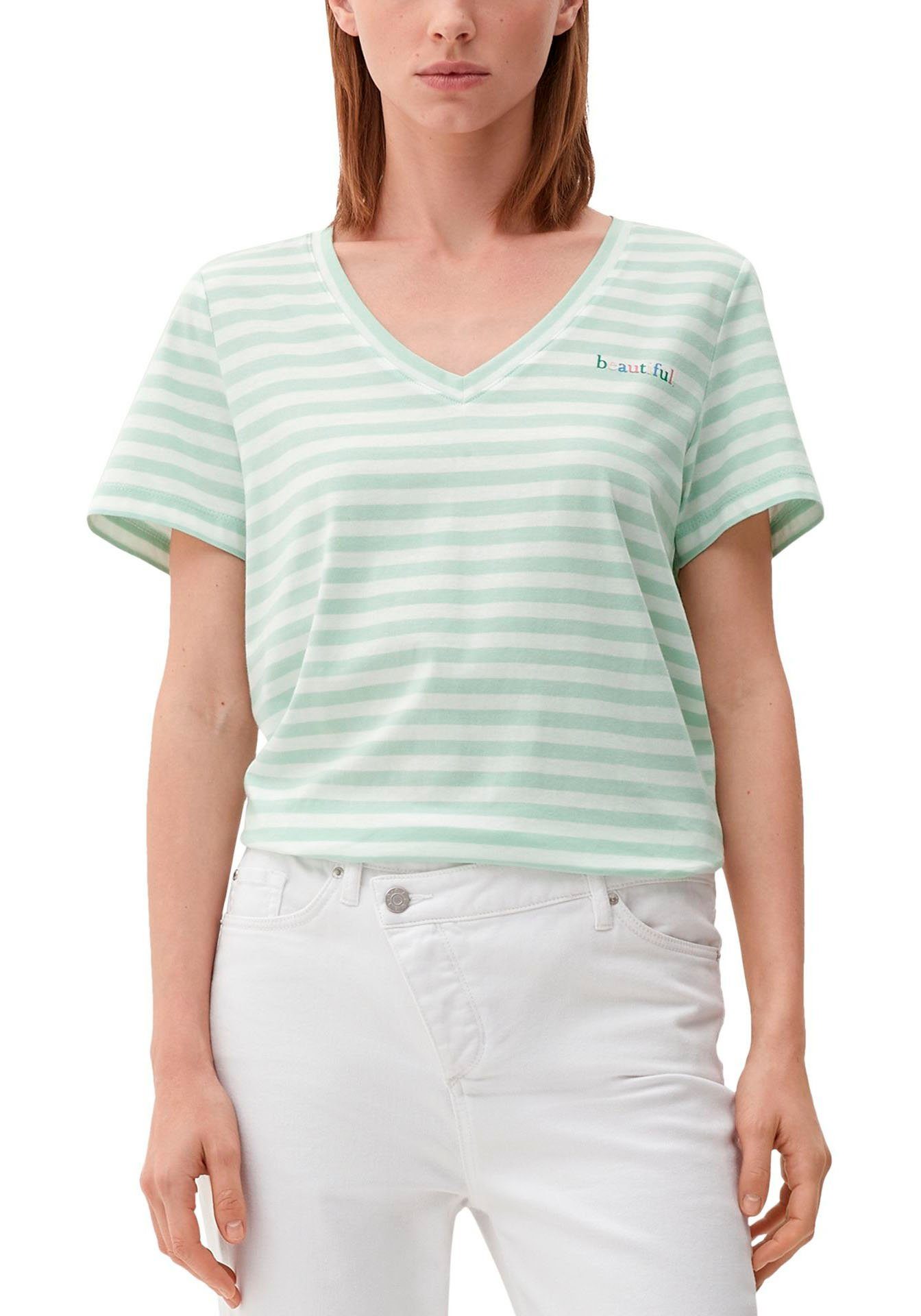 s.Oliver mit Frontprint V-Shirt blue green »joyful.«