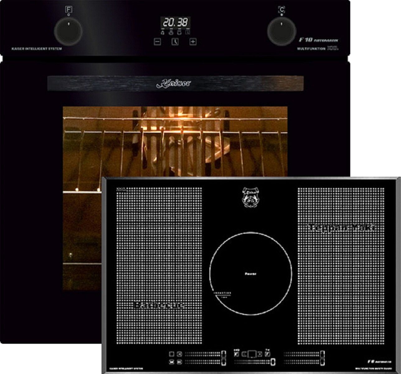 Kaiser Küchengeräte Backofen-Set Herd Set Autark Elektro Backofen, Autark, 79L, 10Funktionen+ Induktionskochfeld 77cm 	Schwarze Glaskeramik mit Facetten EH 6367+KCT 777 FI La Perle.,., mit 1-fach-Teleskopauszug