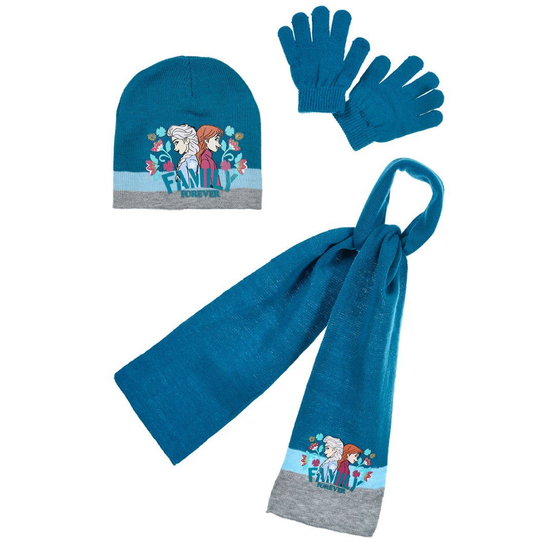 Disney Ballonmütze Disney Die Eiskönigin Kinder 3tlg.Set Wintermütze Schal Handschuhe (3-St) Gr. 52 bis 54