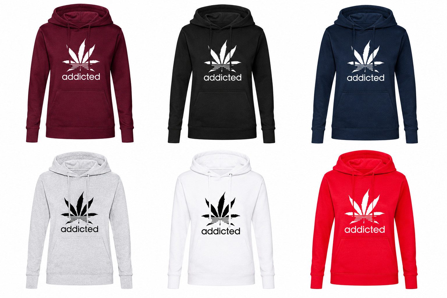 Blondie & Brownie Hoodie Addicted Hoodie Hanfblatt Print Kapuzenpullover Streetwear Damen (Einzelstück, Einzelartikel) Addicted D Hoodie Streetwear Print