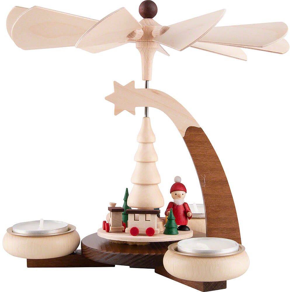 Ullrich Kunsthandwerk Weihnachtspyramide 1-stöckige Pyramide naturfarben Weihnachtsmann mit Schlitten und Eisen