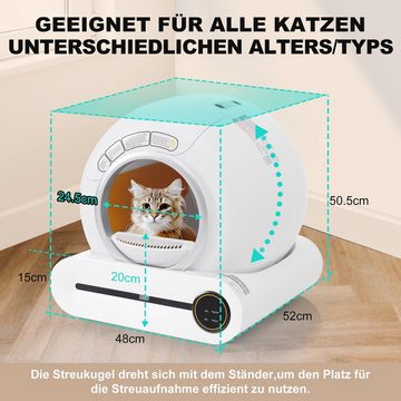 GLIESE Katzenecktoilette 65L Adaptive selbstreinigende Katzentoilette für Katzen, selbstreinigende Katzentoilette,APP-gesteuert, sichere Kindersicherung