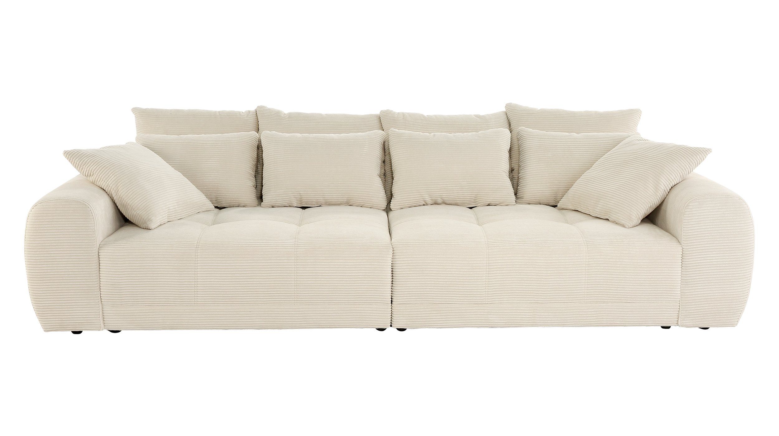 Massivart® Big-Sofa JANNI beige 308 4-Sitzer, cm Cordbezug Kissen, Federkernpolsterung, mittlere Zierkissen 4 Rückenkissen, 2 4