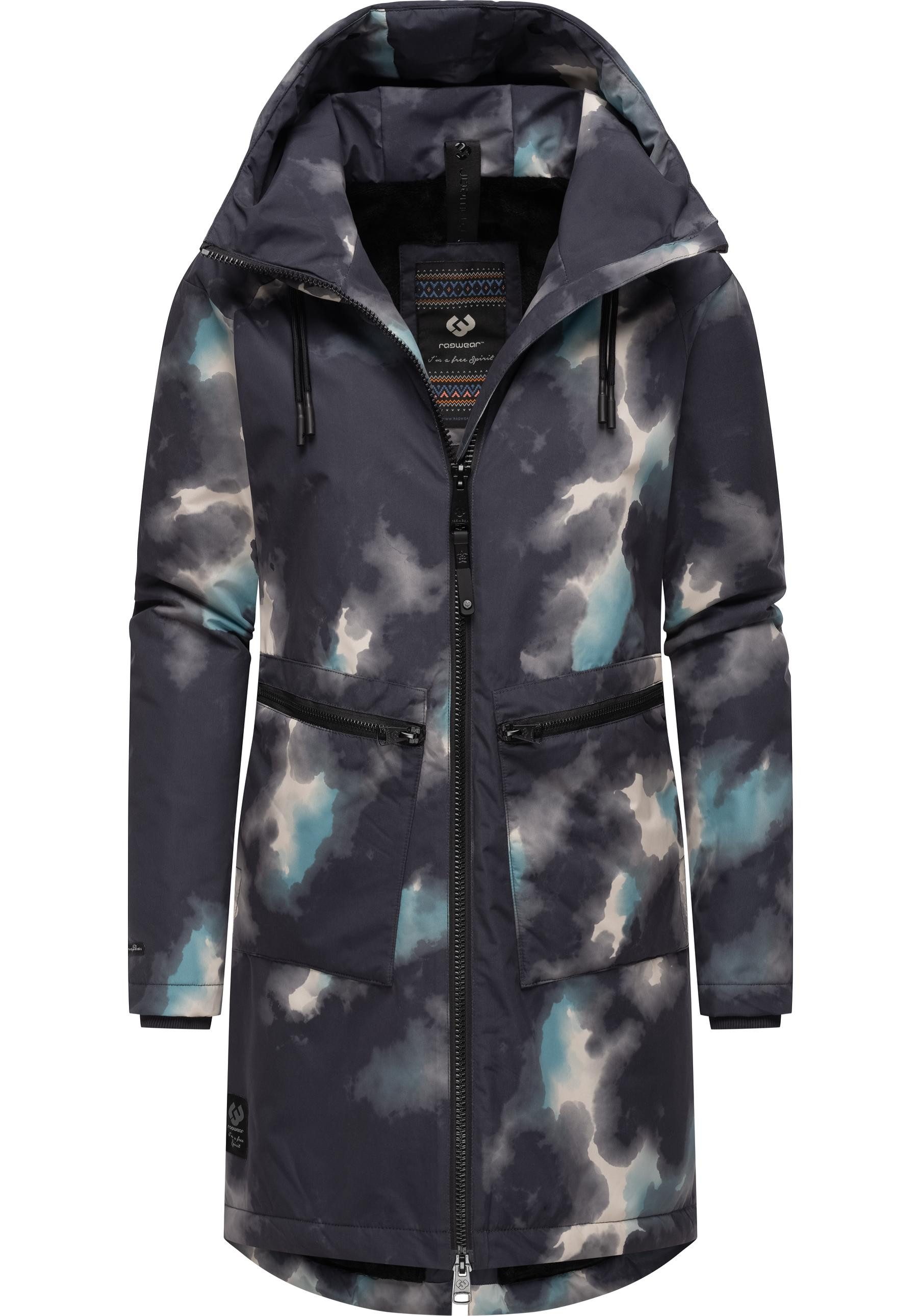 Ragwear Wintermantel Holstic Print Wasserdichter Winter Kurzmantel mit Kapuze