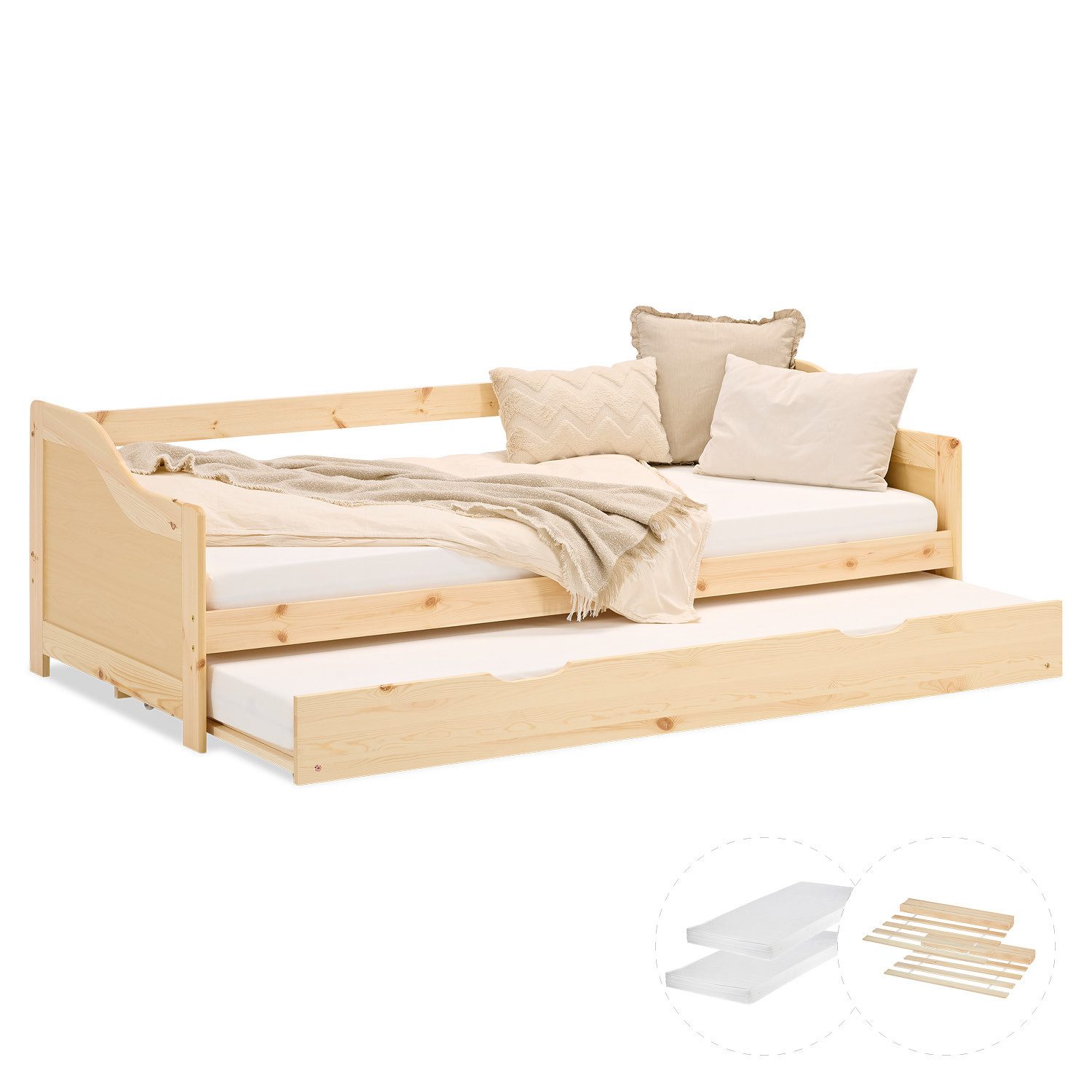 Homestyle4u Holzbett 90x200 Kinderbett Ausziehbett Weiß günstig online kaufen