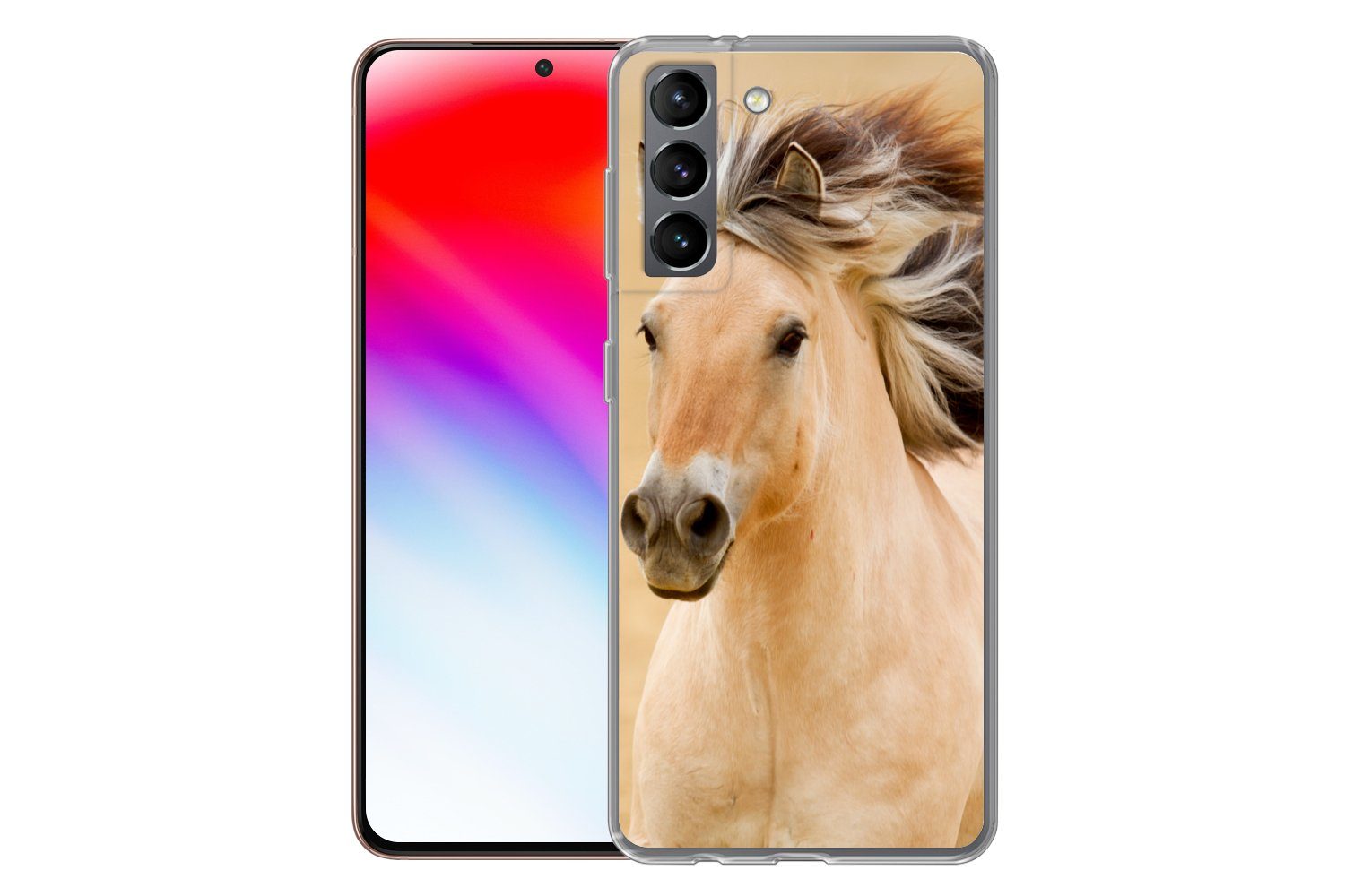 MuchoWow Handyhülle für Samsung Galaxy S21 Pferde - Tiere - Mähne - Porträt, Phone Case, Silikon, Schutzhülle Dünn