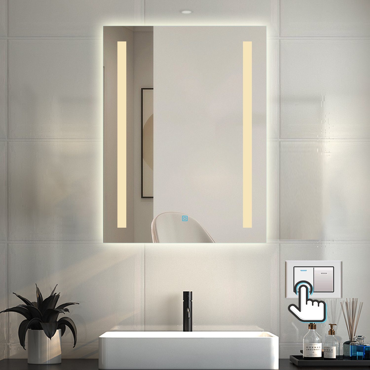 duschspa Badspiegel mit LED Beleuchtung Touch-Schalter 45-80 cm, Beschlagfrei Warm/Neutral/Kaltweiß