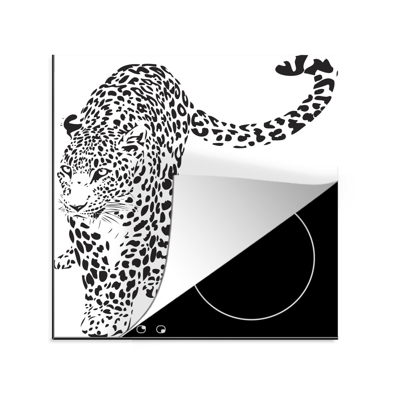 Arbeitsplatte Leoparden, (1 eines küche tlg), schreitenden Ceranfeldabdeckung, Illustration Eine 78x78 für Vinyl, Herdblende-/Abdeckplatte MuchoWow cm,