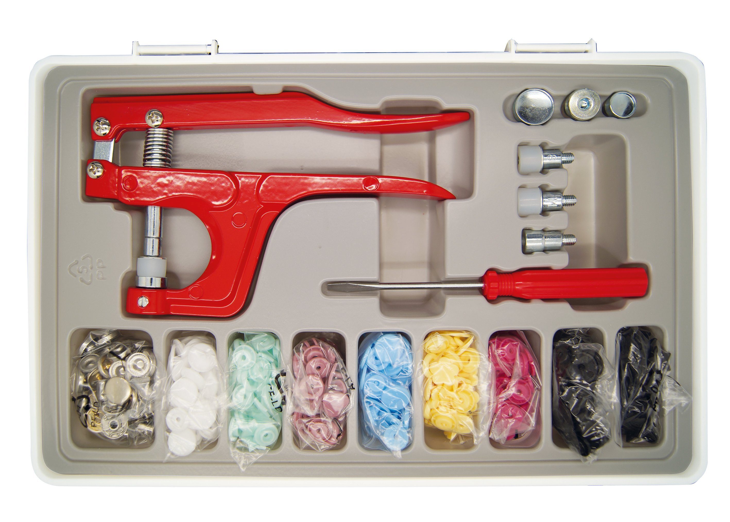 KLEIBER Druckknopf Druckknopf-Set mit Zange 150-teilig mit verschiedenen Knöpfen