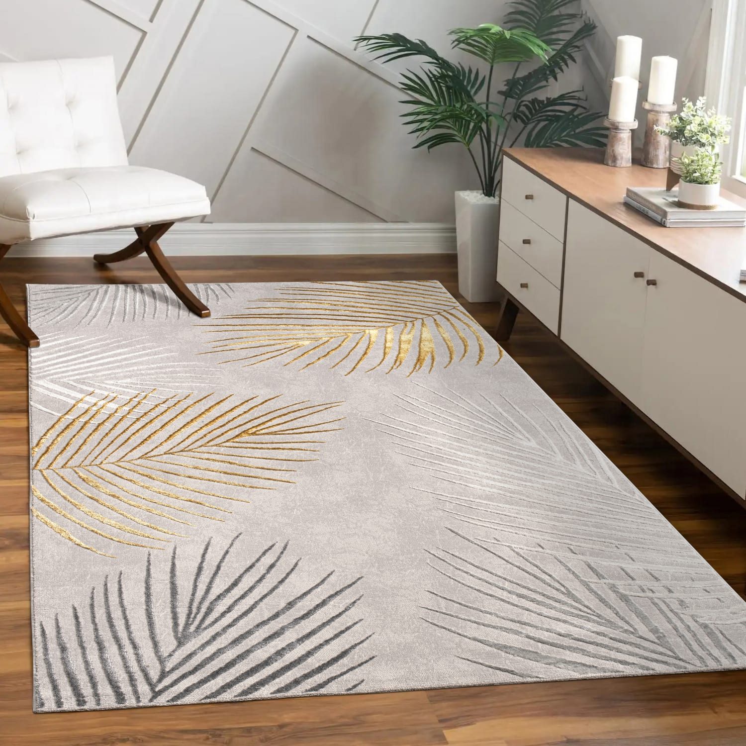 KADIMA DESIGN Teppich Blätter Wohnzimmer schmutzabweisend Teppich Kurzflor, Läufer, Höhe: 15 mm, Florhöhe: 11 mm, Polypropylen, Polyester, …