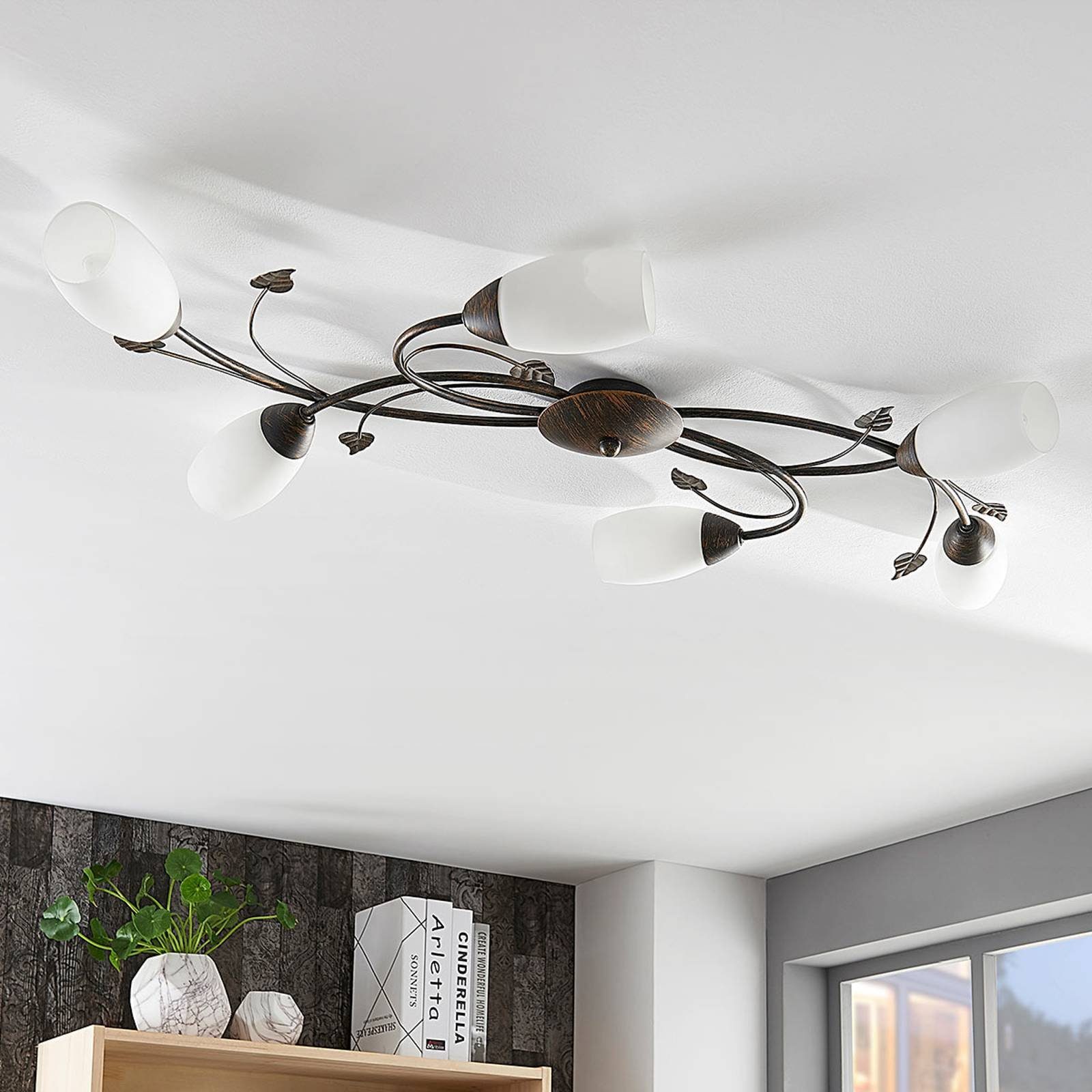 Lindby Deckenleuchten Stefania, Glas Braun IP20, 6 x 10 W LED
