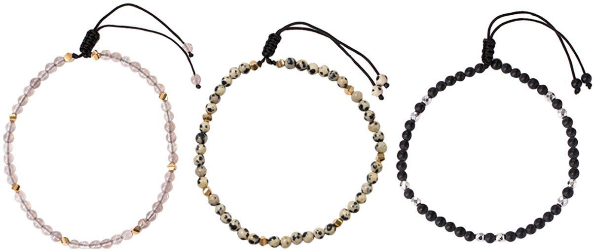 Firetti Fußketten Set Schmuck Geschenk Körperschmuck Edelsteine (Set, 3-tlg), mit Achat, Dalmatiner Jaspis, Onyx