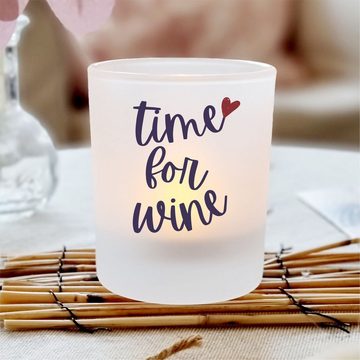 KÜSTENGLÜCK Windlicht Wine Time; Teelichthalter für Weinliebhaber, Geschenk Frauen; Deko (1 St), aus Glas