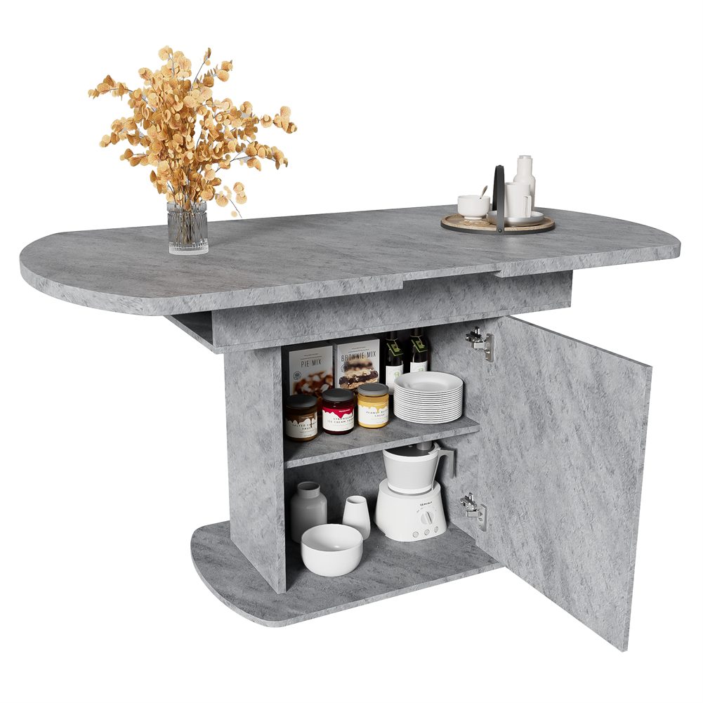 Sweiko Esstisch Ausziehbarer ovaler Esstisch mit Stauraum, (Kaffee-Freizeittisch, moderner minimalistischer Esstisch, 2 Staufächer und 1 Aufbewahrungsschränke), L110/130*W70*H75cm