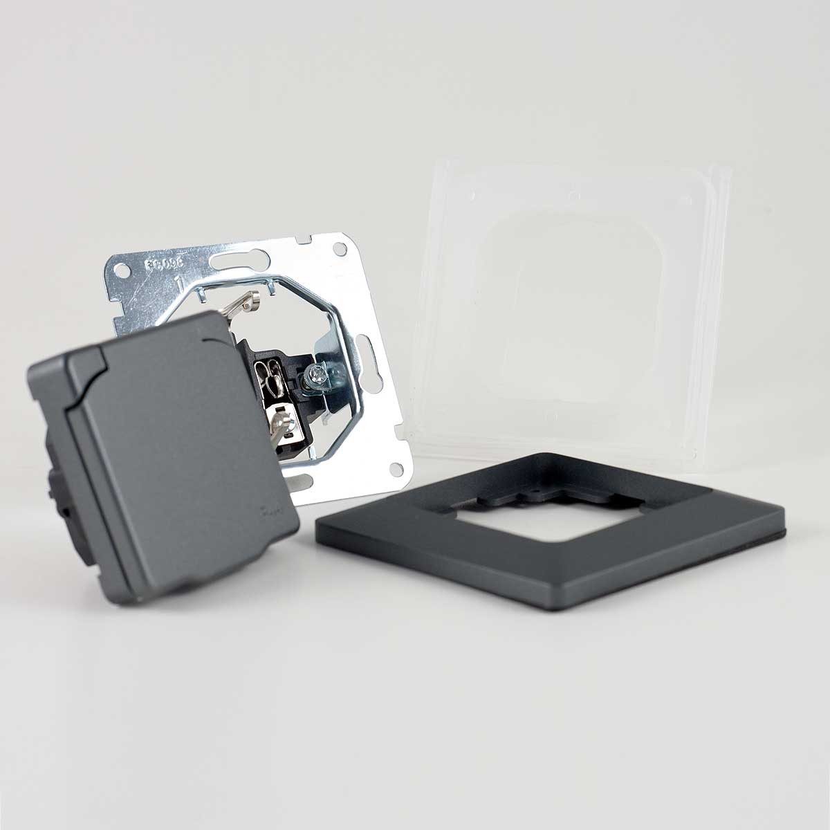 ChiliTec Unterputz-Steckdose MILOS Steckdose mit Deckel IP44 anthrazit mi Rahme – Bild 2 von 5