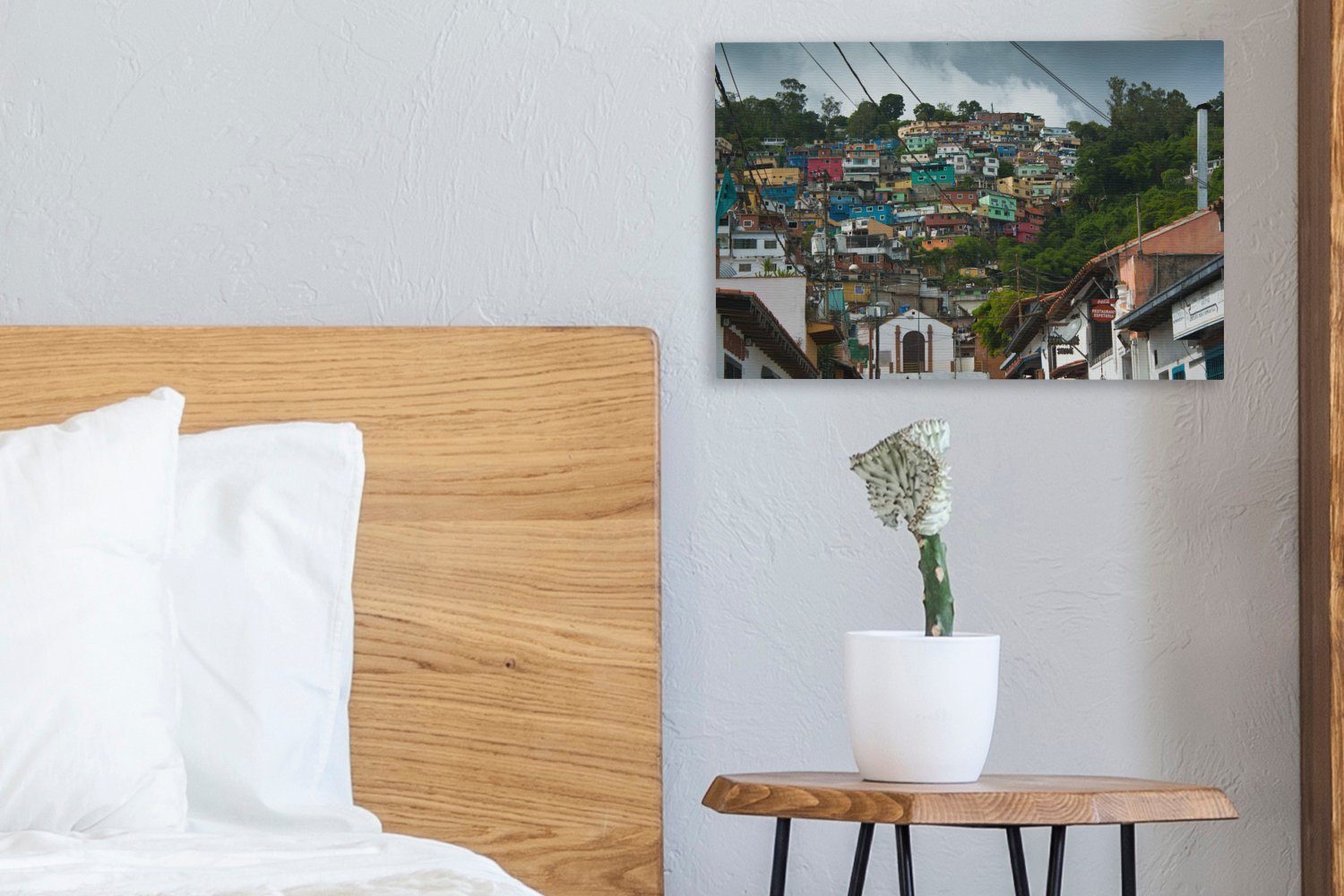 OneMillionCanvasses® Leinwandbild Leinwandbilder, Venezuela, Aufhängefertig, tropischen Wandbild 30x20 cm Wanddeko, (1 rund Caracas St), Favela im um Bunte