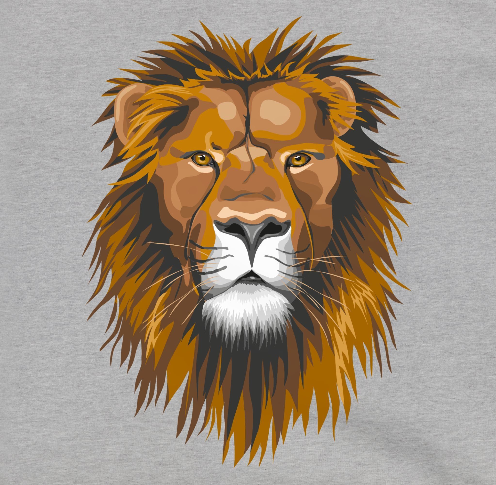 3 Tiermotiv Animal Grau Sweatshirt Shirtracer Löwe Print meliert