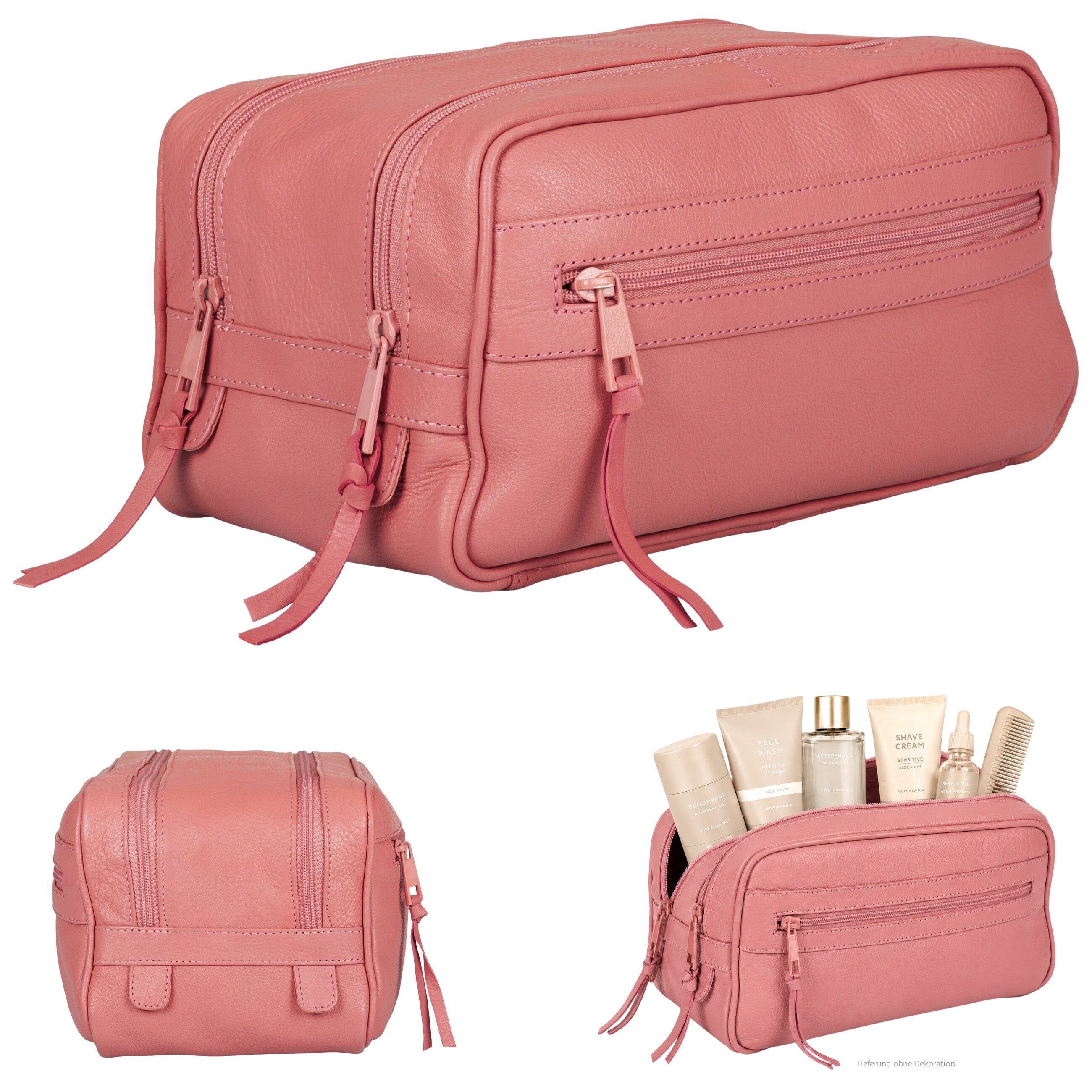 Kulturbeutel Damen Herren Kulturtasche Leder Washbag 2 Fächer