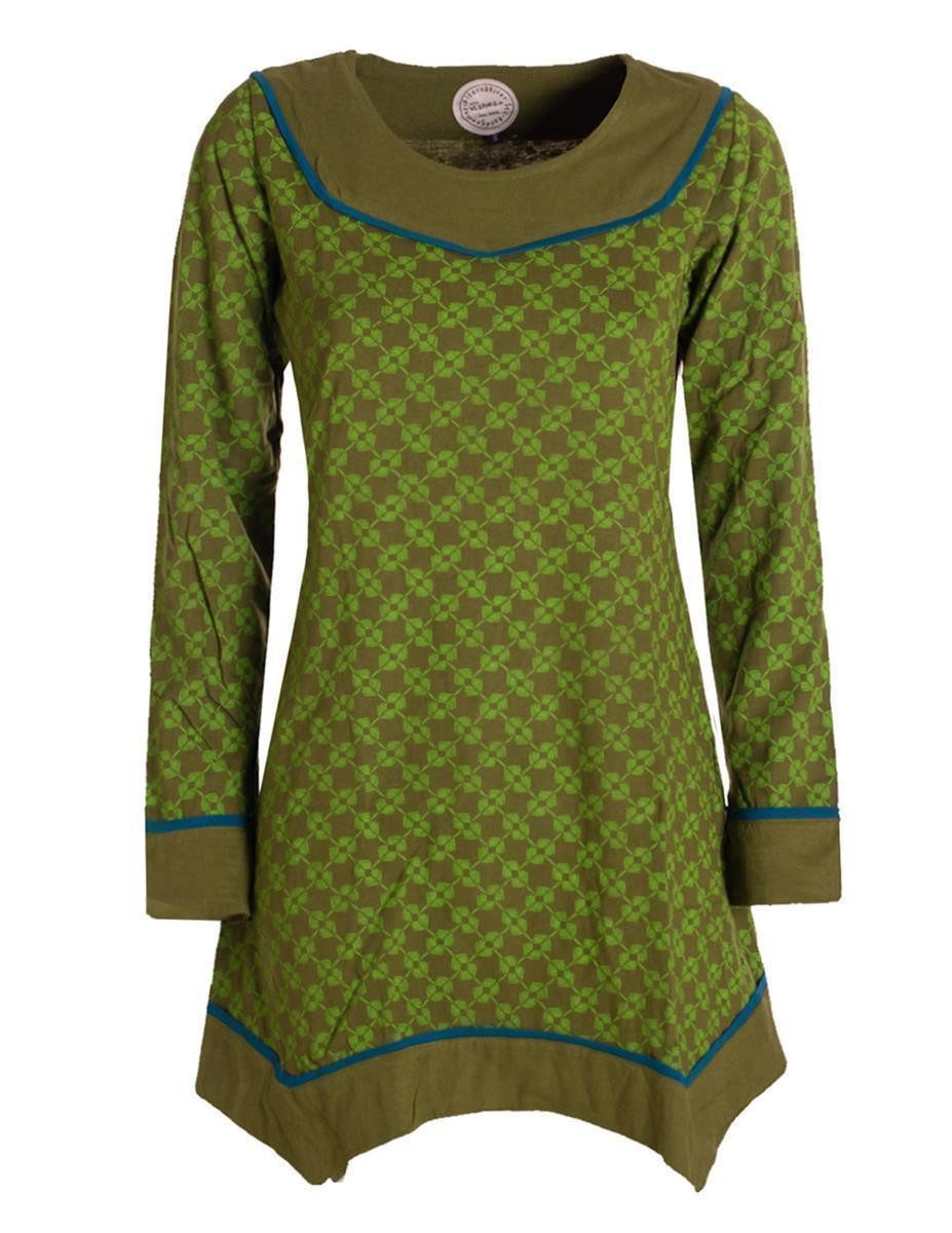 Tunikakleid Langarm Damen Tunika Shirt-Kleid Ethno Zipfel-Bluse Blusenkleid