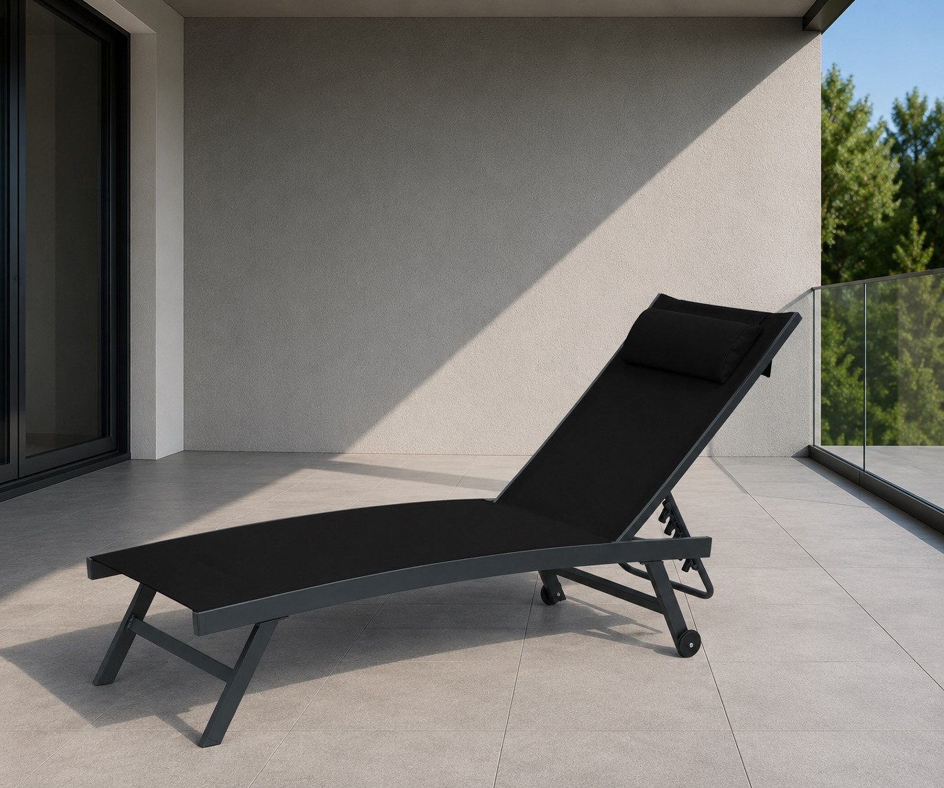 Gardissimo Rollliege Elli schwarz Gartenliege Sonnenliege Alu Aluminium mit Rollen, Spar-Set, 1 St., Liege mit Rollen und Kopfkissen, Rückenlehne verstellbar mit Rollen und Kopfkissen