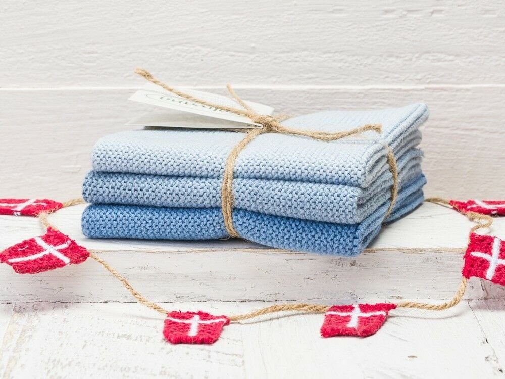 Solwang Wischtuch Set 'Azur Kombi Hell', 3 Stück Aus Bio-Baumwolle – Waschbar Bei 60°C, Ca. 25x25 Cm