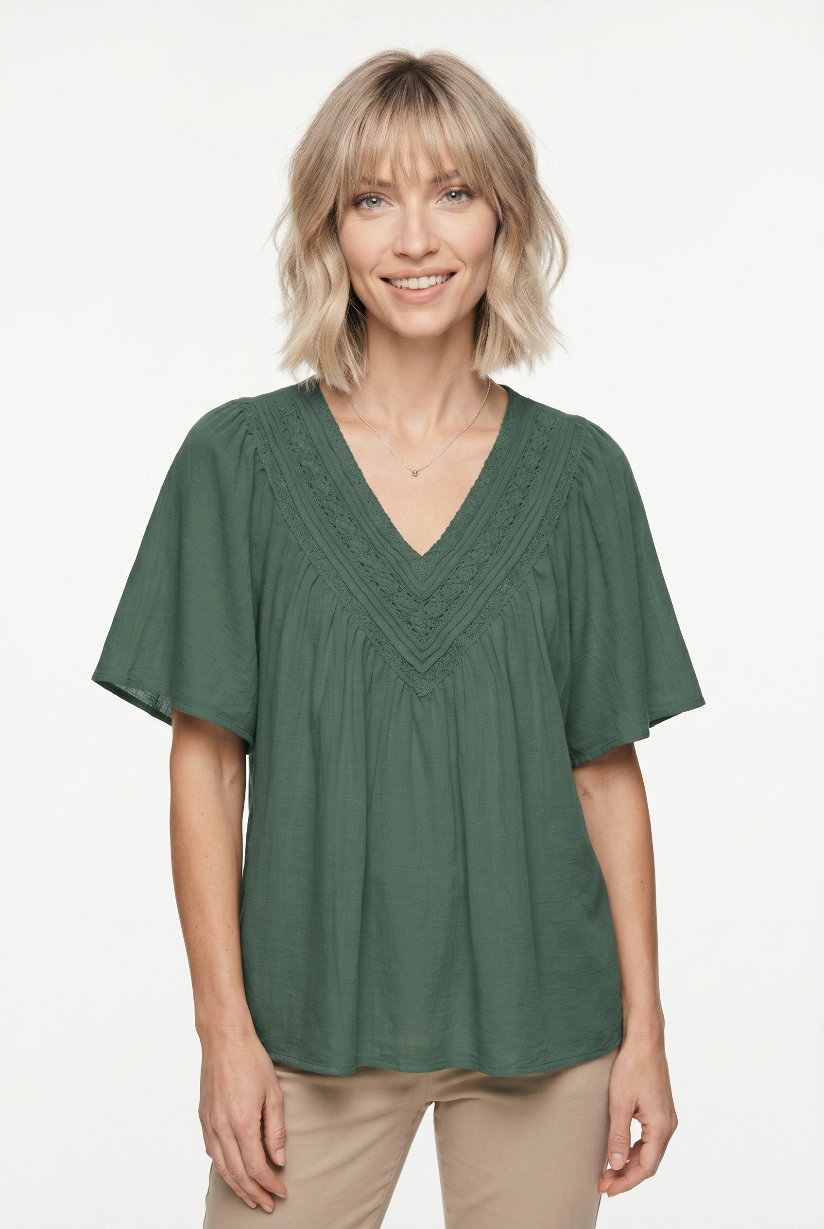 Vero Moda Kurzarmbluse VMKARLA S/S V-NECK TOP WVN BTQ Baumwolle