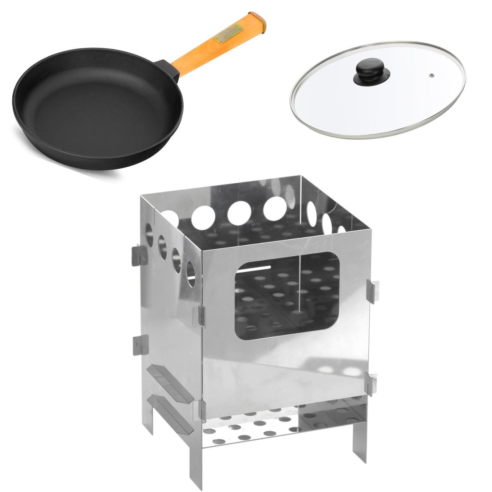 BIG-PAN Feuerstelle Hobokocher Campingkocher Edelstahl Ø20 Gusseisenpfanne