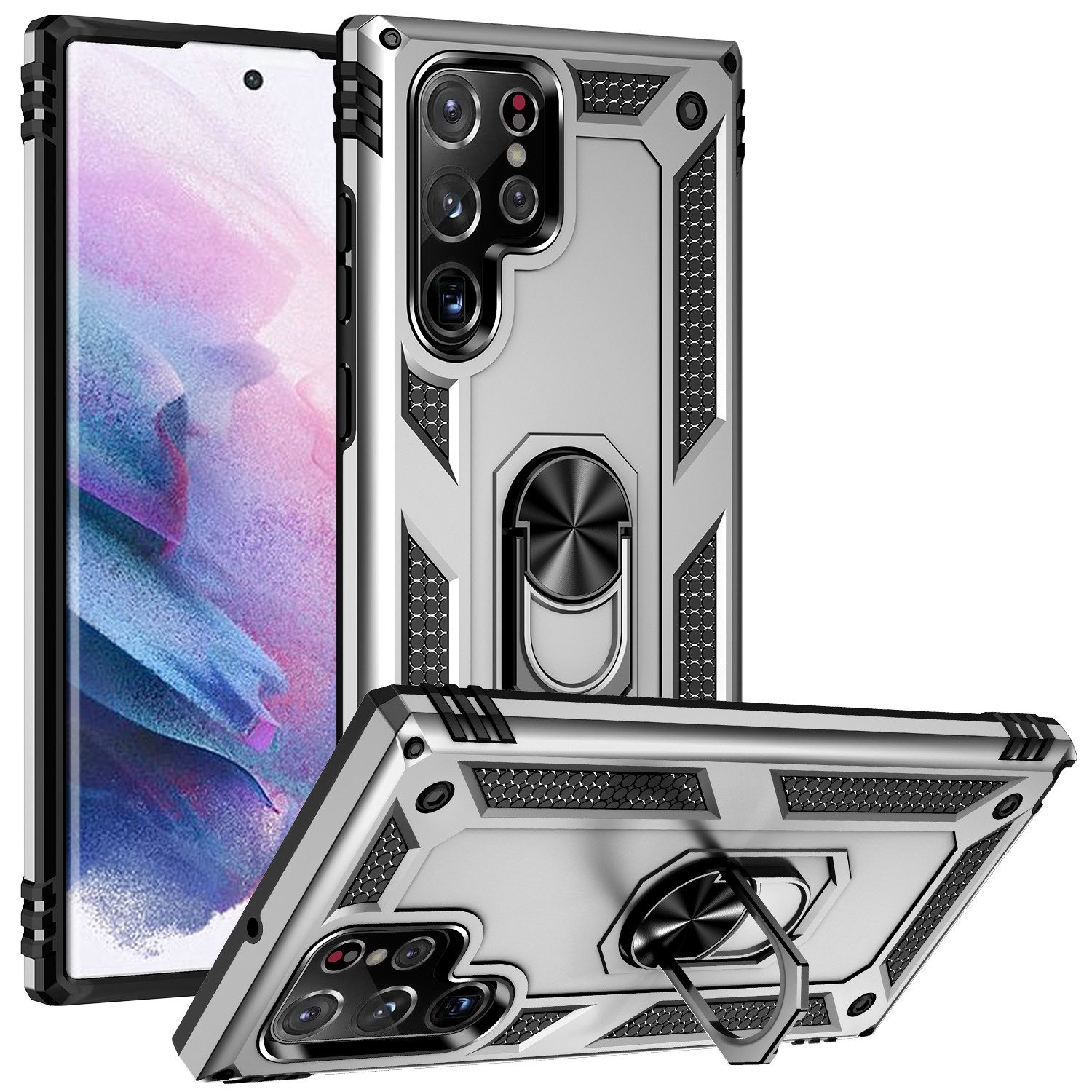 Mycotech Handyhülle Outdoor Armor Case Samsung Hülle Für Samsung Galaxy S22 Ultra-Silber