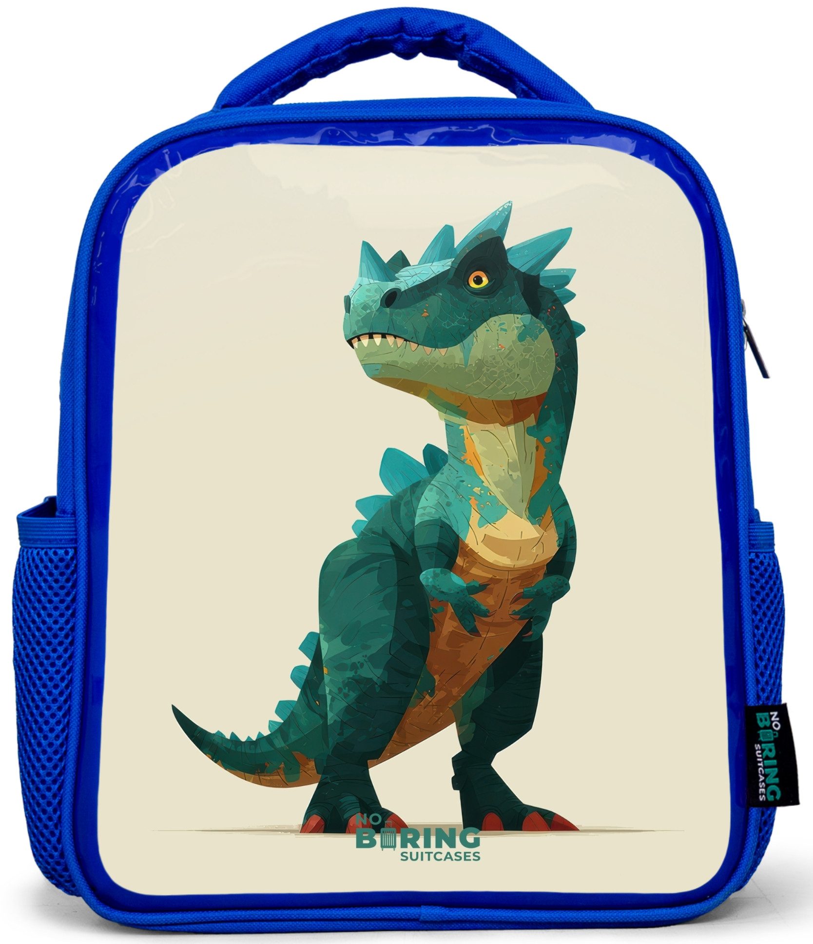 Rucksack Blau - Gehörnter Dino mit scharfen Blicken