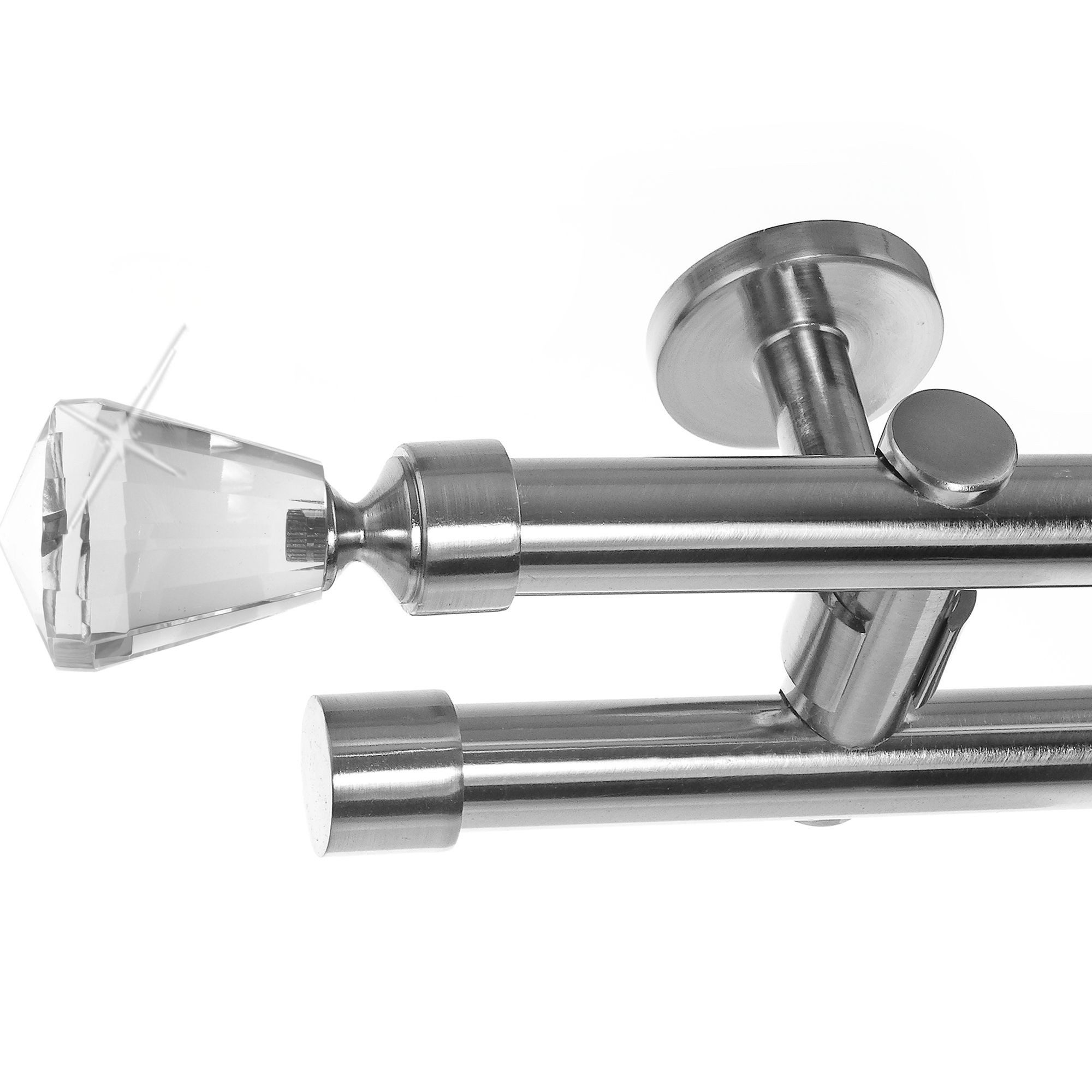 BASIT Gardinenstange Edelstahloptik 20mm mit Wandträgern 600 cm E36, Ø 20 mm, 2-läufig, verschraubt, Metall, D41 600 cm E36 Knauf Kristall