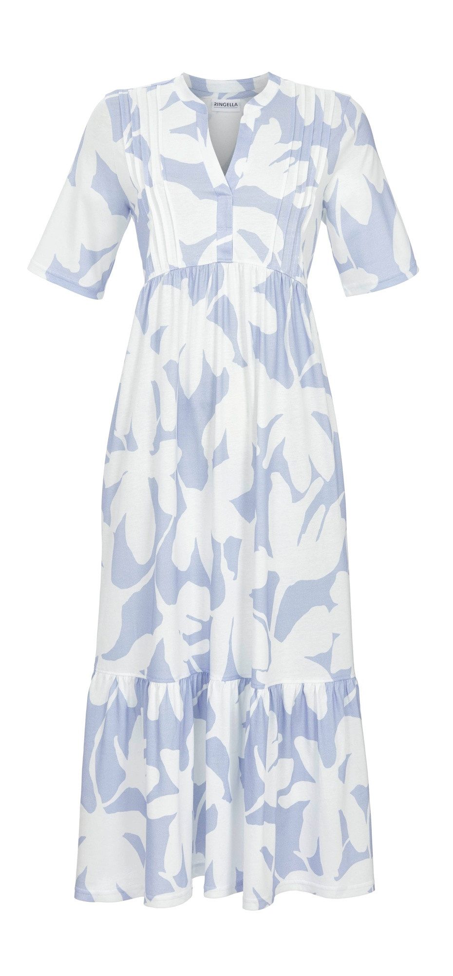 Chérie Line Sommerkleid im Floraldessin mit V-Ausschnitt und Biesen Allover günstig online kaufen