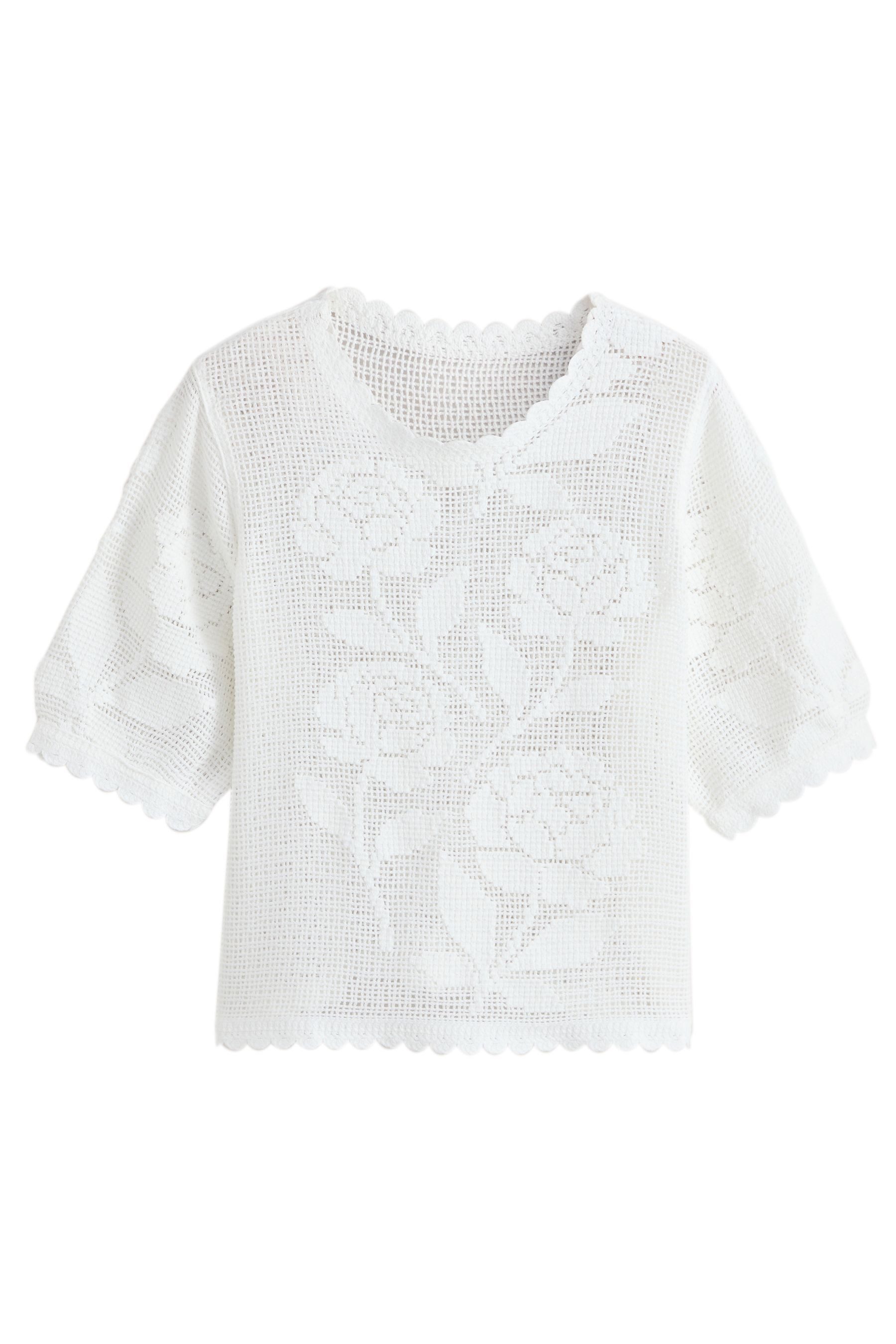 Rundhalspullover T-Shirt mit Häkelblumen 2er-Pack