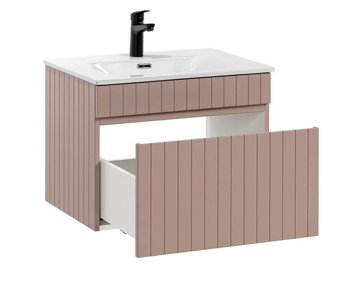 Thumbnail - einfachgutemoebel Waschtisch-Set Badezimmer Waschplatz ROSINA 60cm, Einbaubecken, rosé-weiß, (Badmöbel Set, 1-St., Wasch...