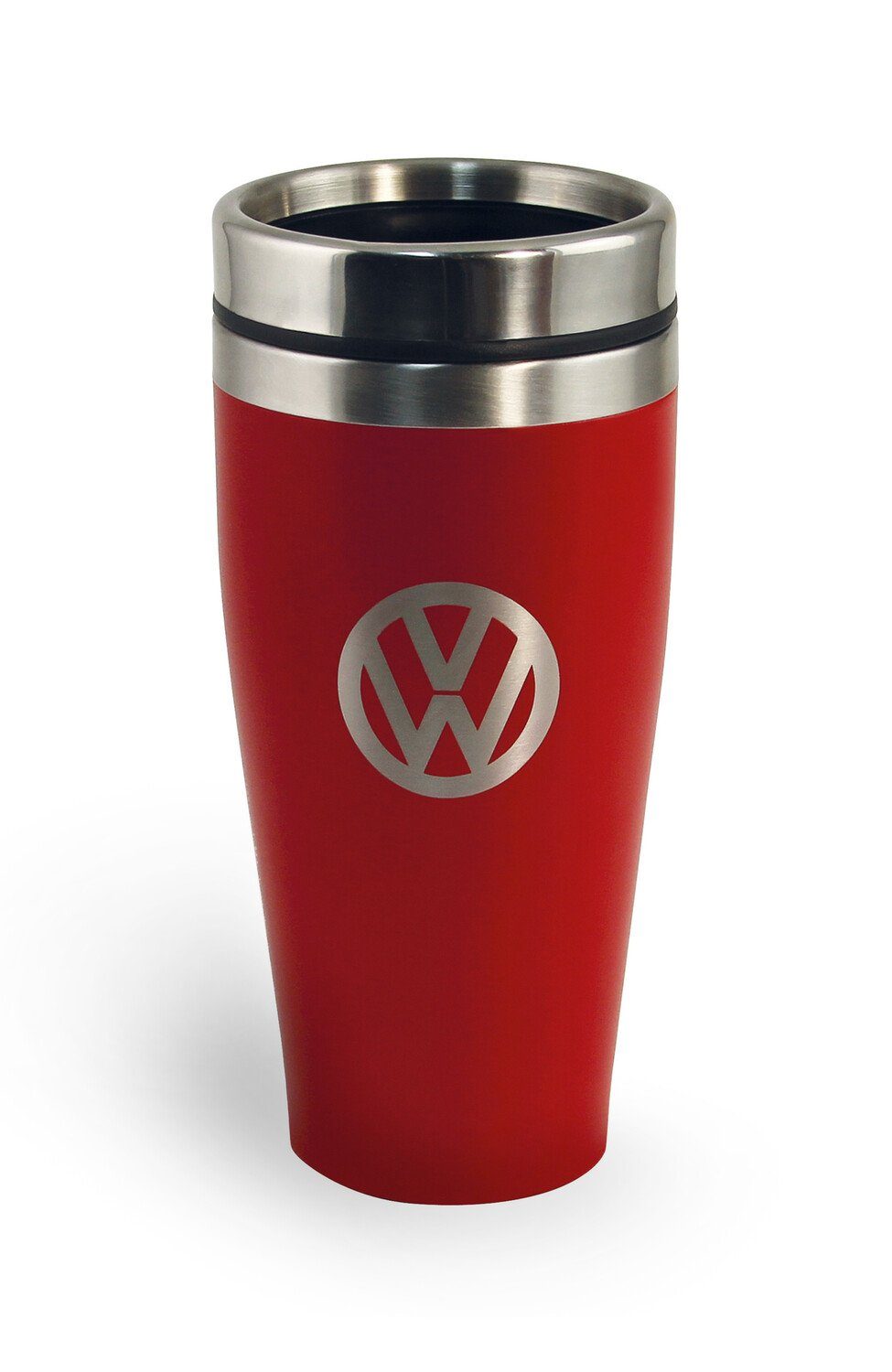 VW Collection by BRISA Coffee-to-go-Becher Volkswagen Isolierter-Edelstahl Thermobecher, Edelstahl, Stilvoller roter Travel Mug mit VW Logo, 450ml