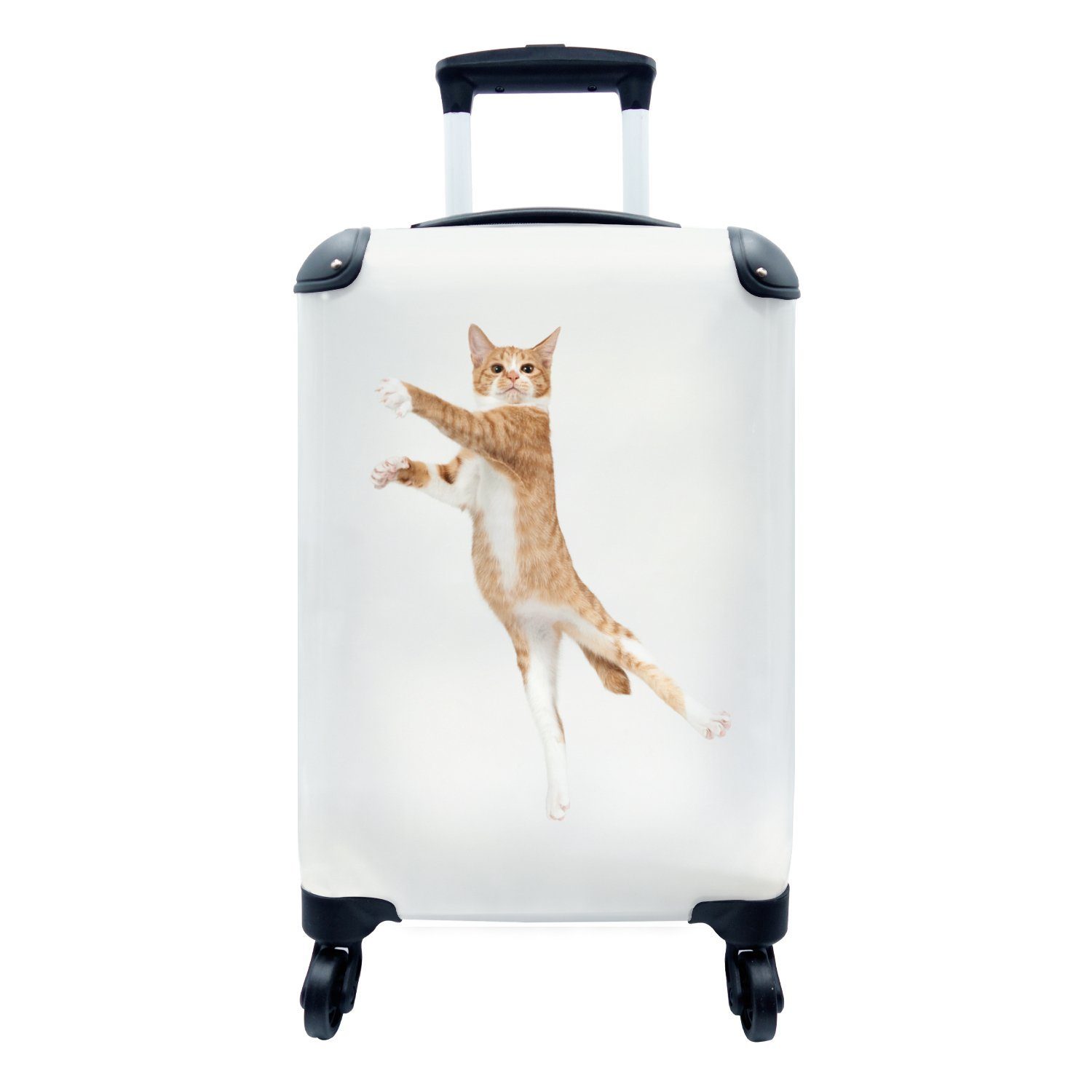 MuchoWow Handgepäckkoffer Springende rote Katze auf weißem Hintergrund, 4 Rollen, Reisetasche mit rollen, Handgepäck für Ferien, Trolley, Reisekoffer
