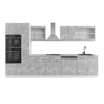 Vicco Küchenzeile R-Line, Beton/Weiß, Ohne Arbeitsplatten