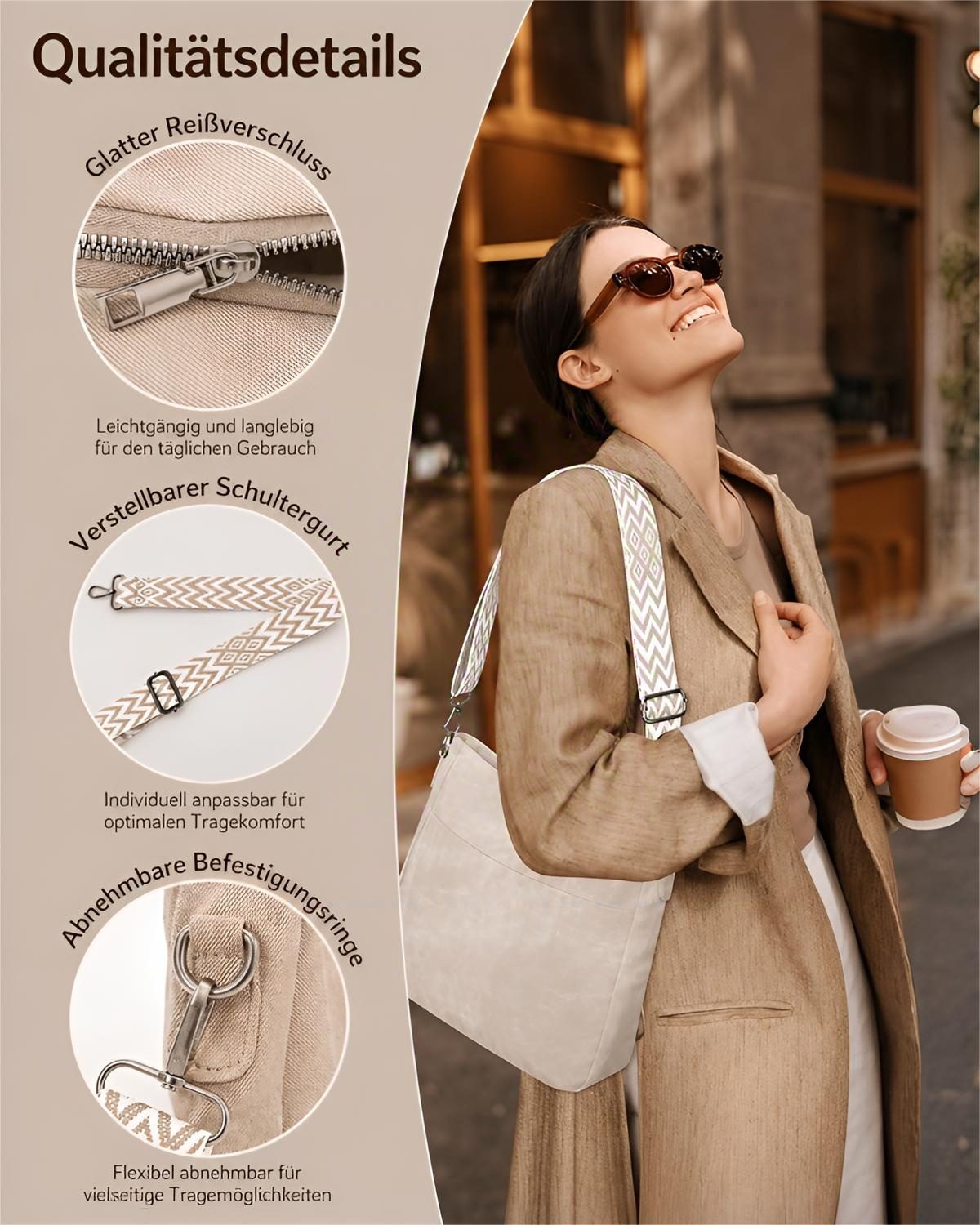 ibettertec Schultertasche Damen Umhängetasche mit Verstellbar Breiter Gurt,Leicht Crossbody Bag (weiß, Damen Umhängetasche,Mit Verstellbar,Breiter Gurt,PU-Mater – Bild 4 von 5
