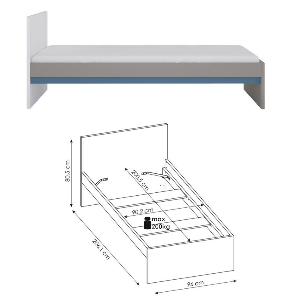 Lomadox Jugendzimmer-Set LIIVA-129, (Sparset, 3-tlg), Grau günstig online kaufen