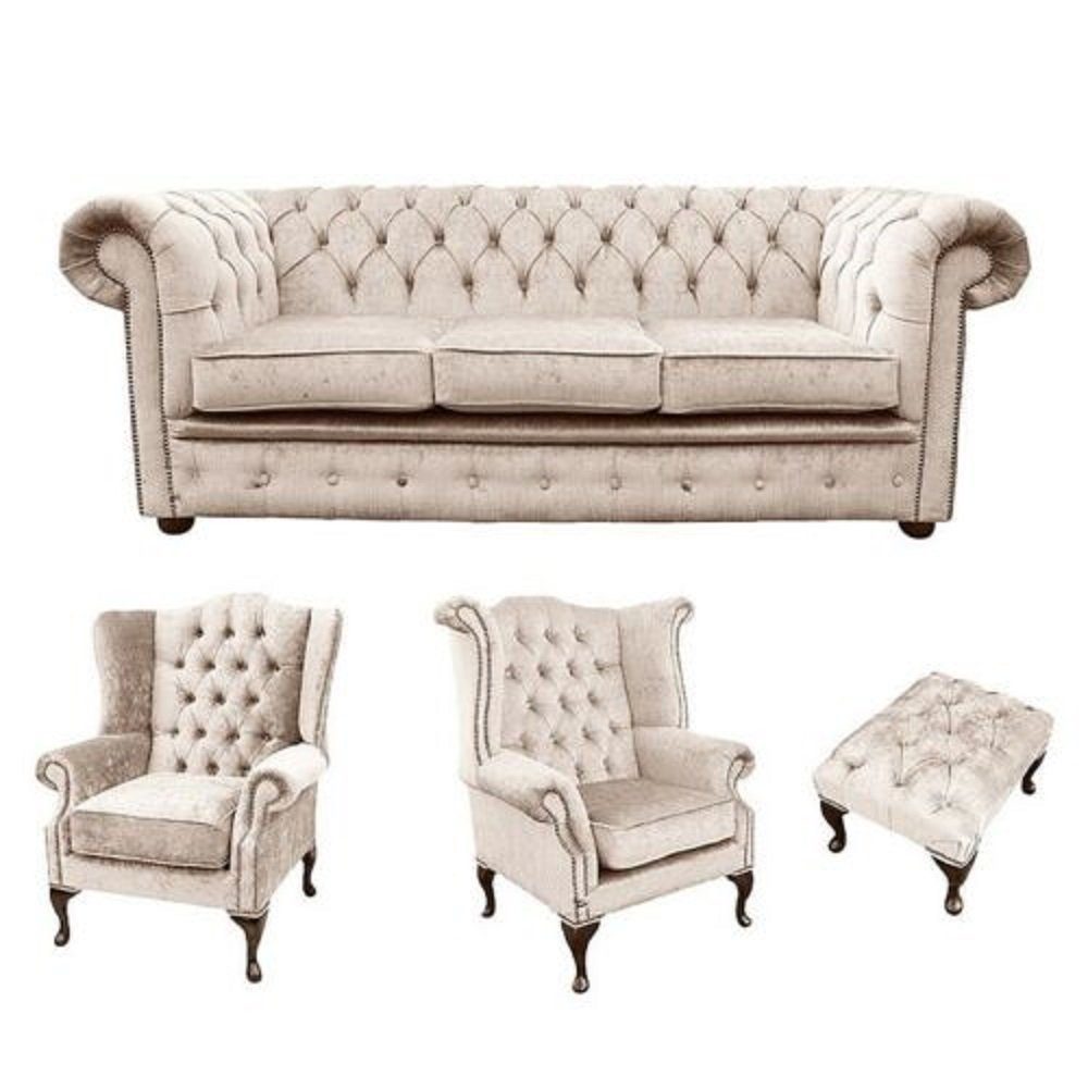 JVmoebel Made Couch Beige Sofagarnitur Ohrensessel, Sofa in Polster Sofa Chesterfield Set Europe
