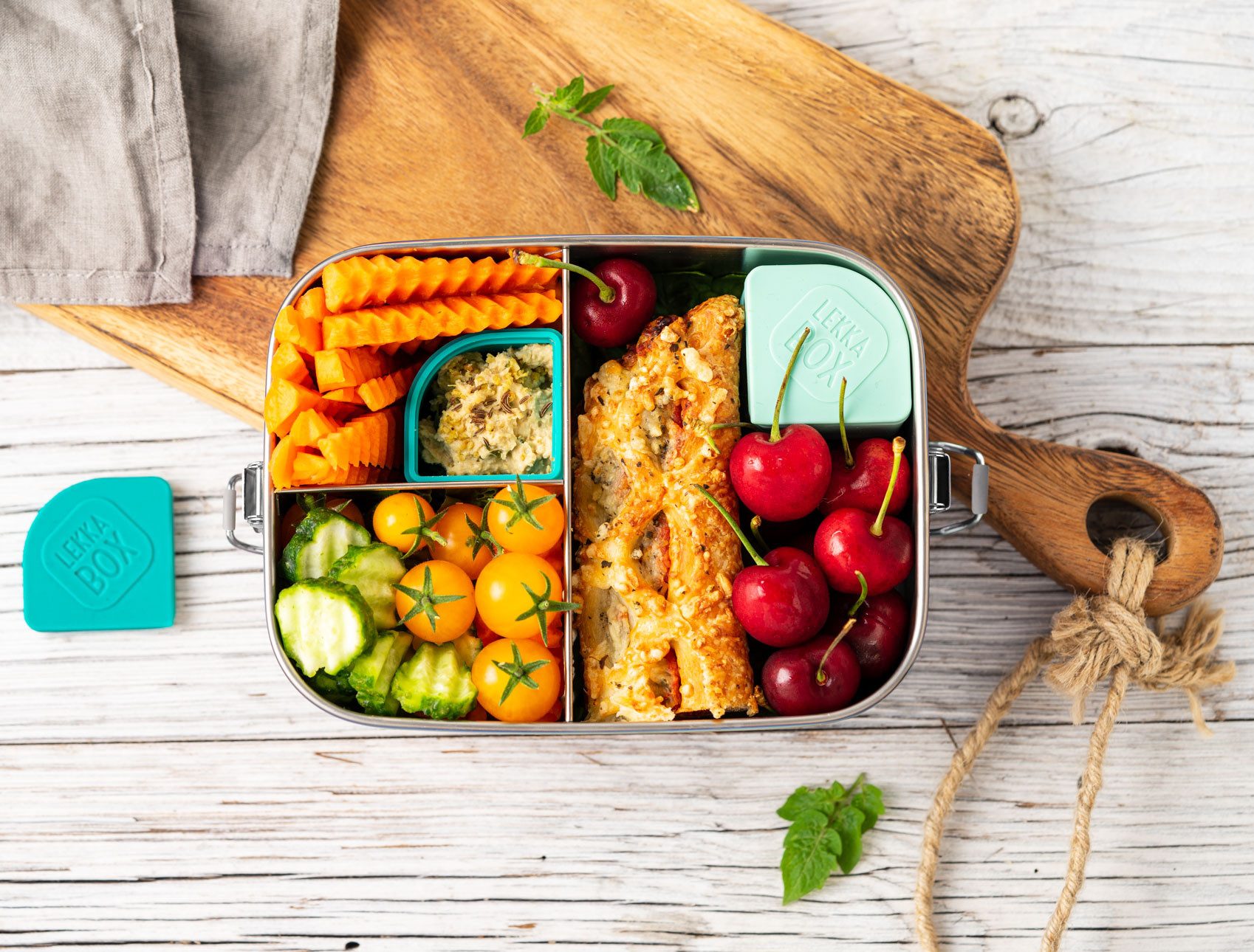 LEKKABOX Lunchbox Safe Lunchbox, 1000ml - Edelstahl Brotdose mit 3 Fächern auslaufsicher, Nach außen auslaufsicher, mit 3 Fächern für trockene Lebensmittel