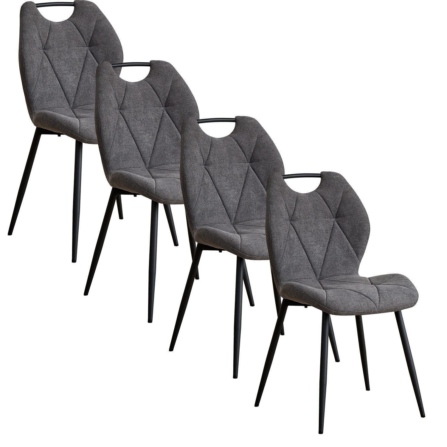 GrandCA HOME Esszimmerstuhl 4er Set Polsteres Esszimmerstuhl im Nordischen Stil, Hoher Stuhl (4 St), mit Stoffbezug, Metallbeine, Dunkelgrau