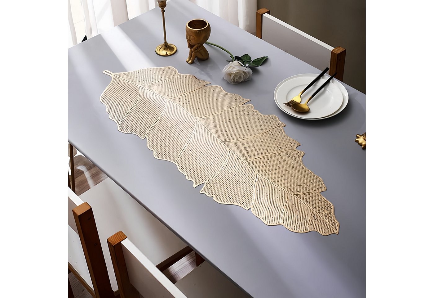 FOUORTUNATE-BEE Tischläufer Tischläufer mit Bananenblatt-Design, abwischbar & hitzebeständig, Bananenblatt-Tischläufer für Hochzeit, Feste und Dekoration