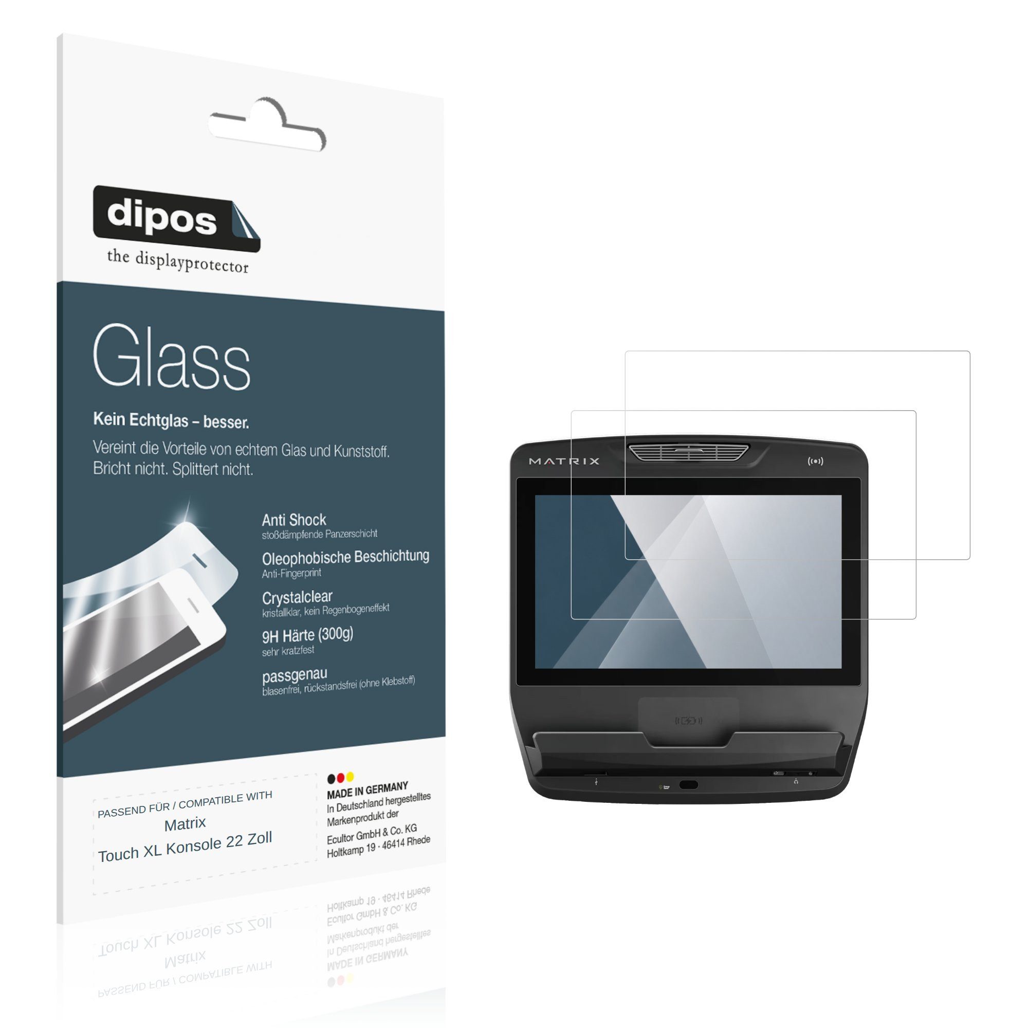 dipos Displayschutzfolie Schutzfolie für Matrix Touch XL Konsole 22 Zoll, 2 Stück, Displayschutz Schutz Folie Made in Germany