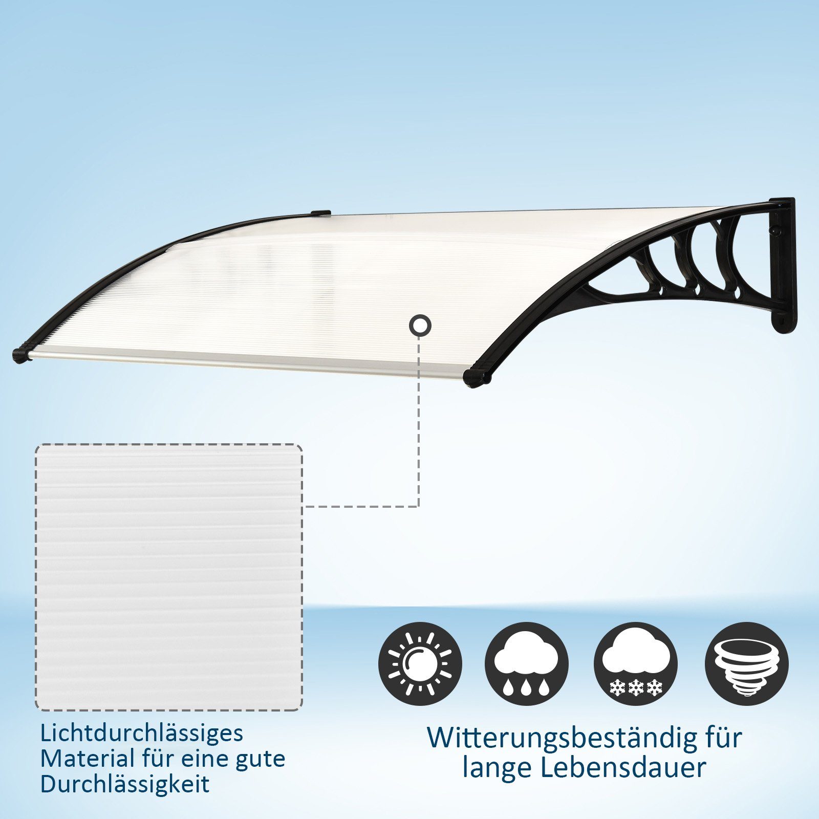 Outsunny Pultvordach Vordach Haustürvordach 75 x 100 cm (Überdachung, 1 St., Polycarbonat), Weiß