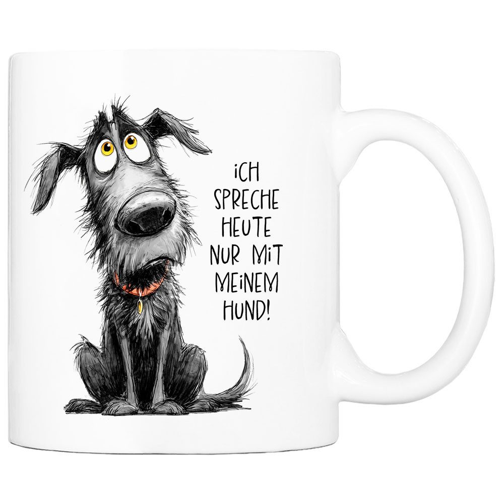 Cadouri Tasse 'Nur mit meinem Hund' Kaffeetasse mit Spruch Geschenk für Hundefreunde, Keramik, mit Hundespruch, beidseitig bedruckt, handgefertigt, Geschenk, 330 ml